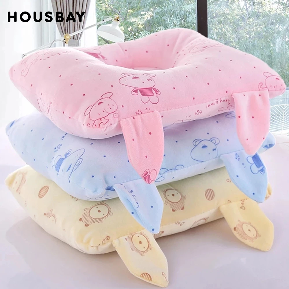 Baby Pillow Newborn Sleep Support Soft Velvet Cute Bear Ear Toddler