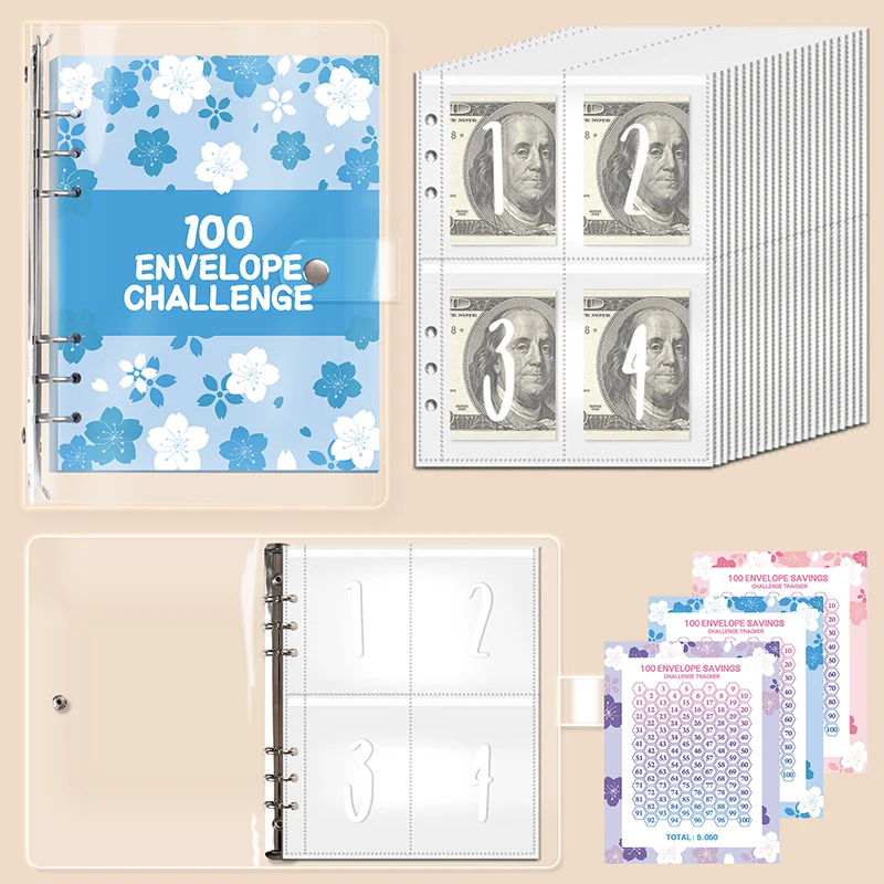1Set 100 Days Of Saving Money Savings Book Envelope Cash Budget Savings Book Loose-leaf Notebook Handbook