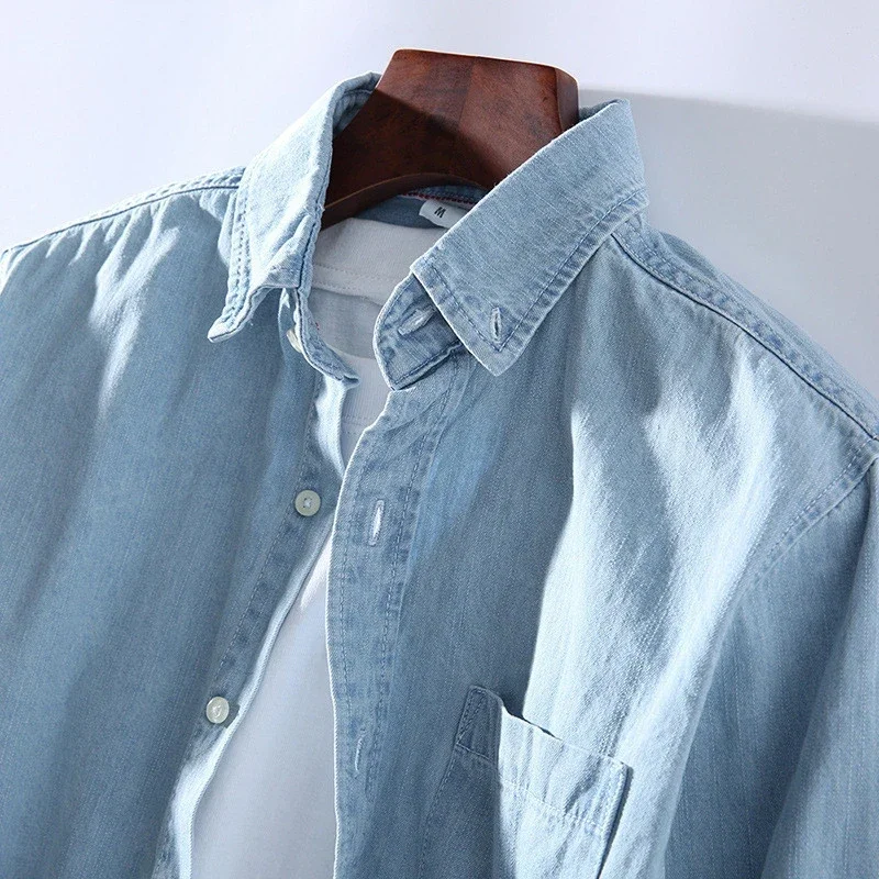 Men's Casual Denim Shirt Cotton Slim Fit Cowboy Long Sleeve Shirt denim shirt long sleeved shirt