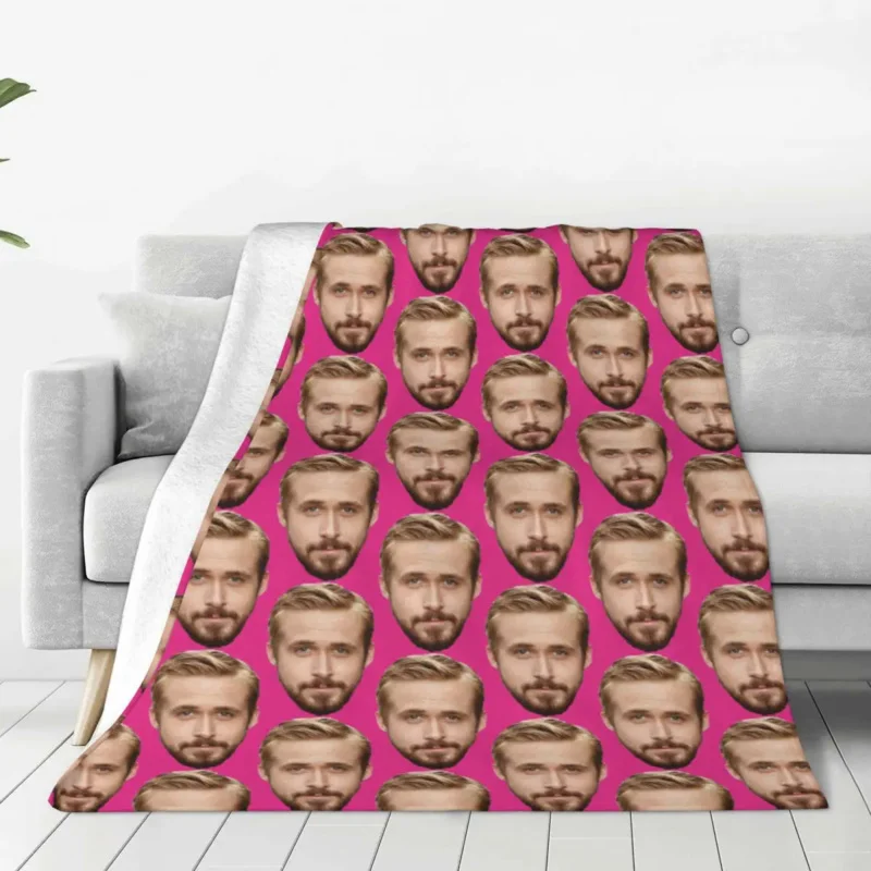 

Funny Ryan Gosling Face Blankets Fleece Lightweight Throw Blankets for Airplane Travel Bed Rug