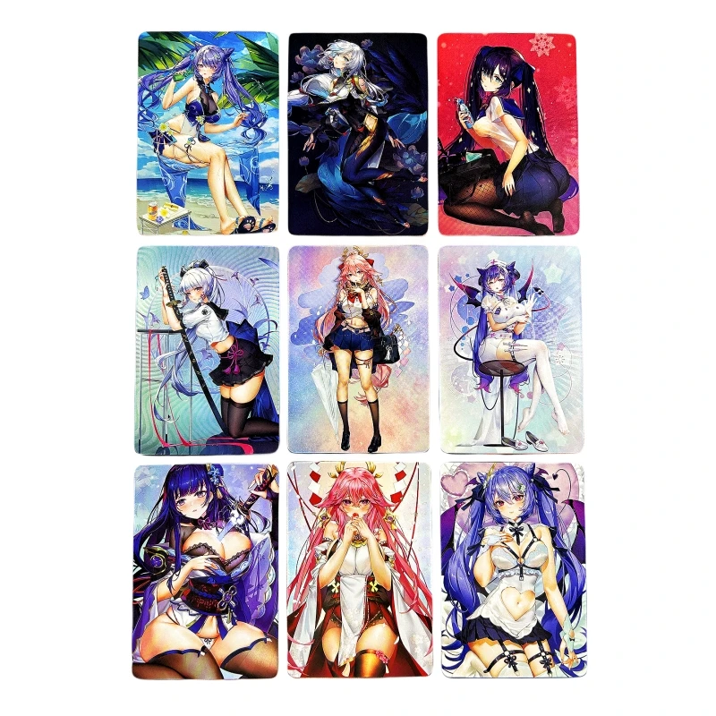 

9pcs/set ACG Sexy Girl Genshin Impact Yae Miko Animation Characters Refraction Flash Card Anime Classics Game Collection Toy