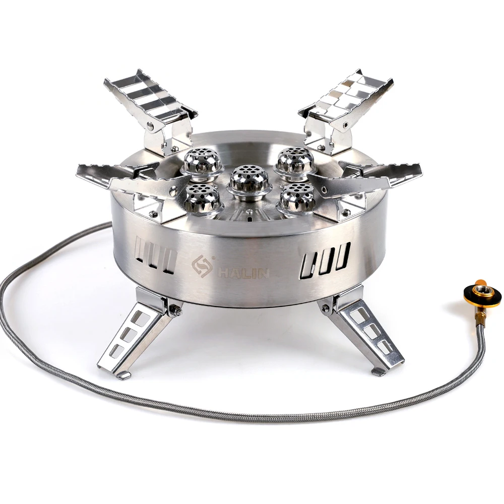 

12800W Portable Camping Gas Stove Foldable Cooking Stove 5 Head Gas Furnace Burner for Outdoor Traveling Hiking Picnic