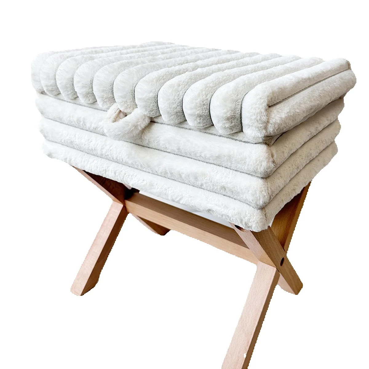 Joyfinity Makeup Chair Faux Fur Foot Stool Chair, Square Ottoman with Storage, Vanity Stool with Wooden X Legs