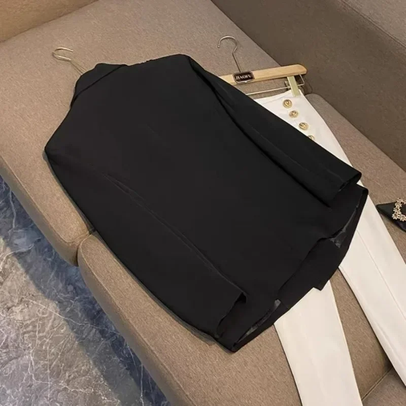 2023 Women Blazer Spring Autumn New Casual Long Sleeve Suit Jacket Korean Fashion Beaded Flower Stitching Business Elegant Tops