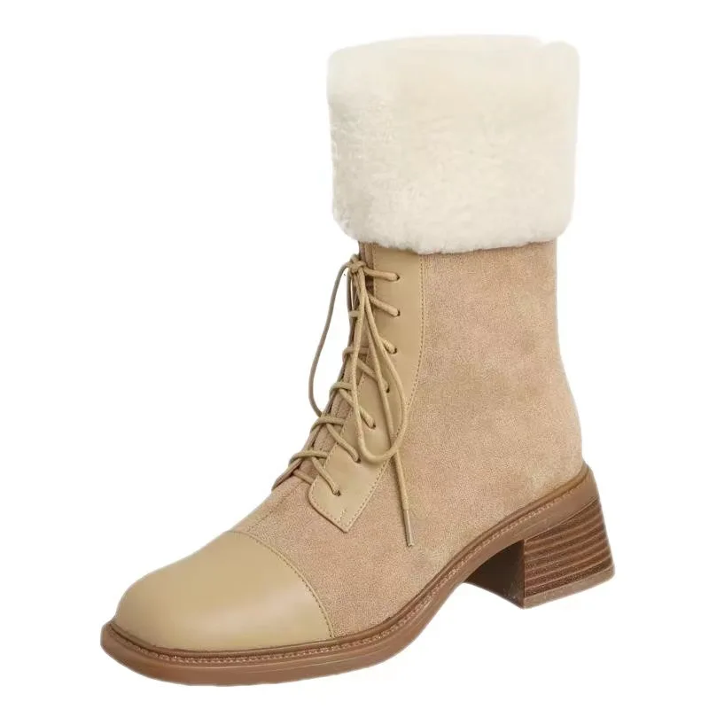 Women's Soft Leather Snow Boots 2023 Winter Fragrant Warm Snow Boots Women's Anti Slip Thickened Plush Leather Boots