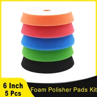 5 Pcs 6 Inch Foam Buffer Polisher Pads Kit Buffing & Polishing Pad Car Sponge Buffering Wheels for Polishing & Waxing Fit Drill 1