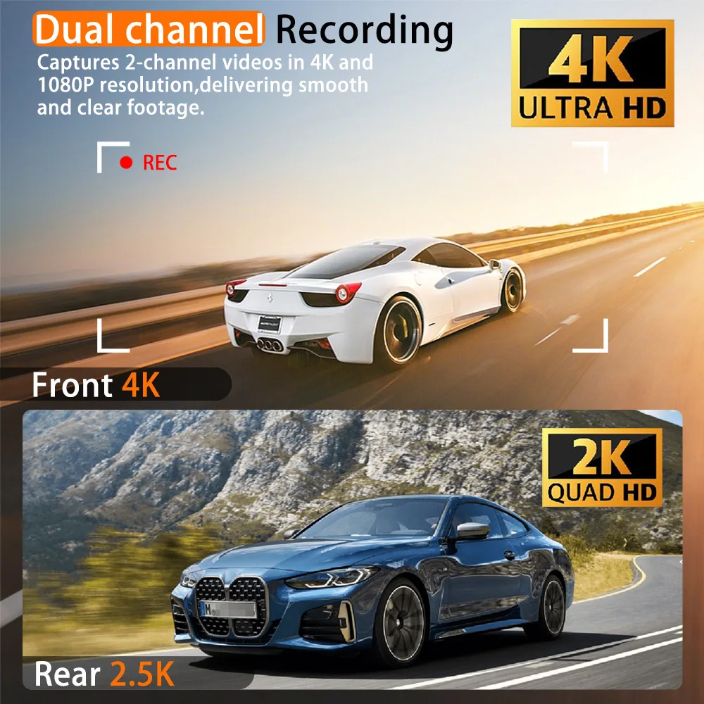 4K+2.5K WIFI GPS Dual Lens Dash Cam Front and rear view camera Car Video Recorder Night Vision 24H Parking Moniting Car DVR