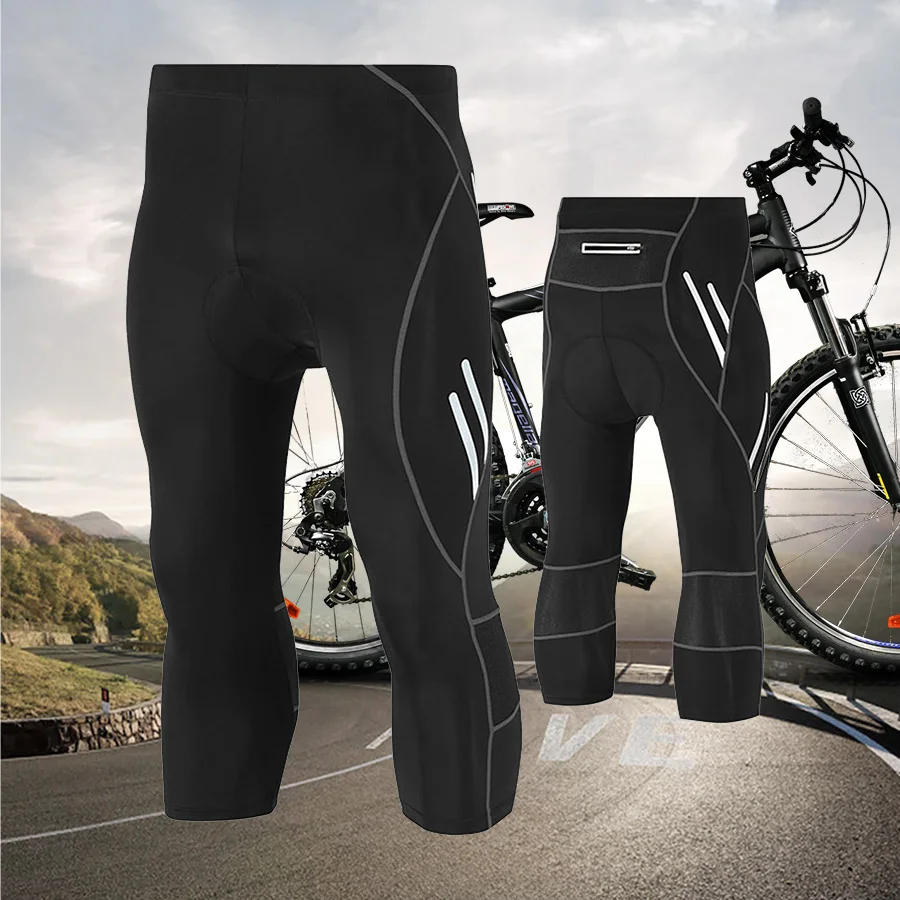 Men Cycling Cropped Pants Moisture Wicking Breathable Gel Padded Bike Active Wear Sweatpants cycling tights