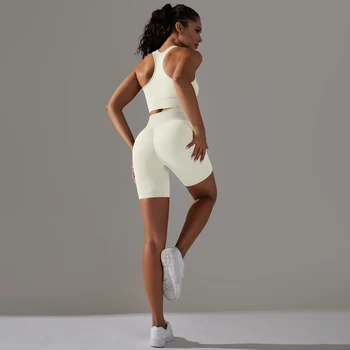 Women Yoga Set Bra Shorts Set Seamless Fitness Tracksuit Gym Sportswear Running Shorts Sports Set Workout Shockproof Vest Outfit 3