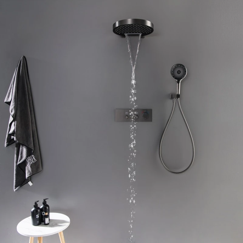 

Luxury Rainfall Wall Shower Thermostatic Bath Tap Three Function Concealed Constant Shower Set Embedded Thermostatic Shower Set