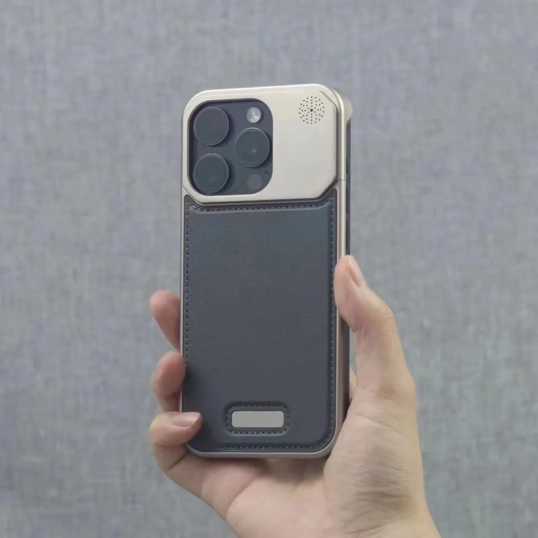 Leather Bezel-less Metal Aroma Magnetic Case Sakura Sound for iphone15promax Phone Case Top and Bottom Lift 14pro Retractable