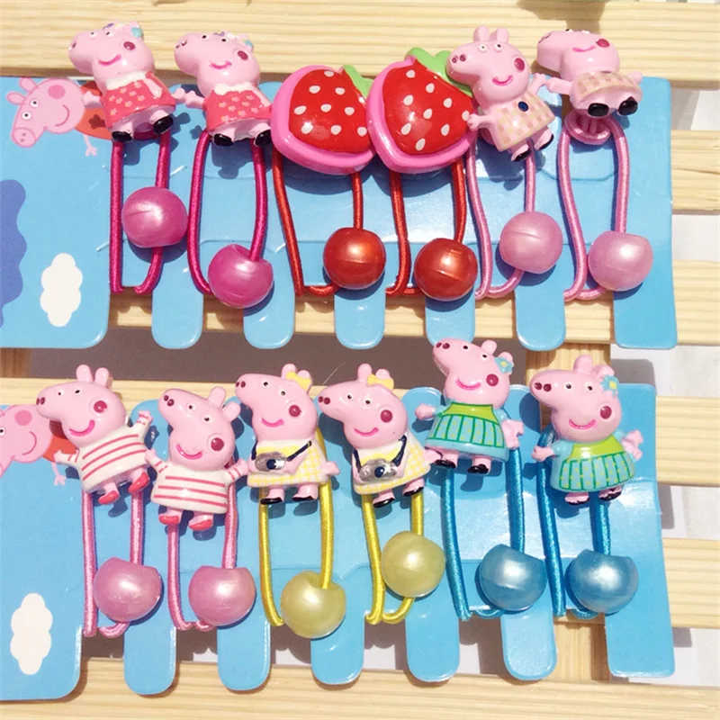 Peppa Pig Hairpins Hair Rope Children Kawaii Peppa Pig George Hairpins Hair Rope Bb Clip Girls Peppa Pig Accessories Students images - 6