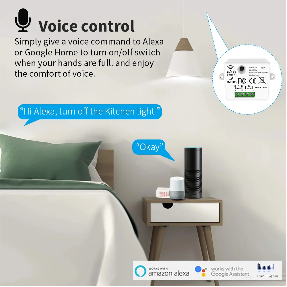 투야 와이파이 스마트 스위치 음성 제어 |   알렉사/구글/앱 원격 제어 지원 |   전원 차단 메모리/타이머 카운트다운/가족 공유