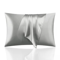 Luxurious Mulberry Silk Pillowcase Pair - Soft, Breathable, and Skin - Friendly with Elegant Zipper Closure - 1set 51x76cm (Silver gray )