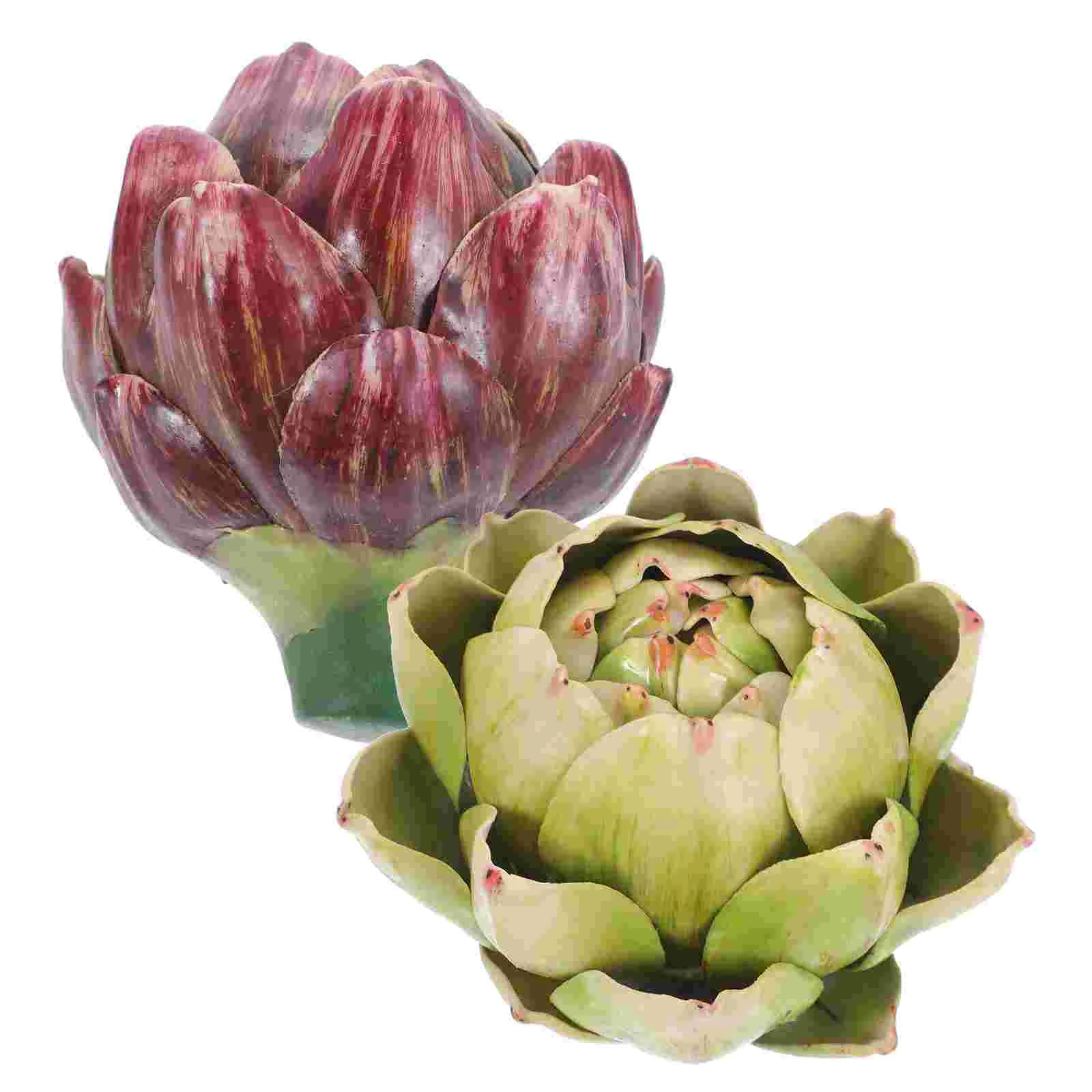 

2 Pcs Artichoke Artificial Flower Models Fake Flowers Vegetable Decorations Kitchen Simulation Faux Silk