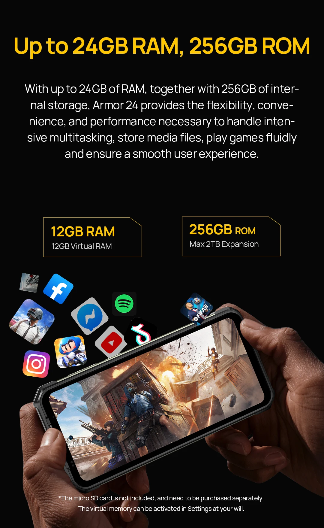 Ulefone Armor 24 Rugged Smartphone Up to 24GB RAM 256GB ROM 22000mAh 66W 64MP Night Camera 6.78"120Hz Android 15 Global Version