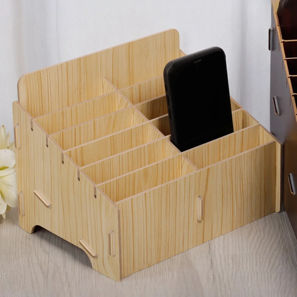 

Woode Phone Storage Box Multifunctional Desk Book Organizer Student Bookshelf Frame Bookshelves Data File Home Office Storage