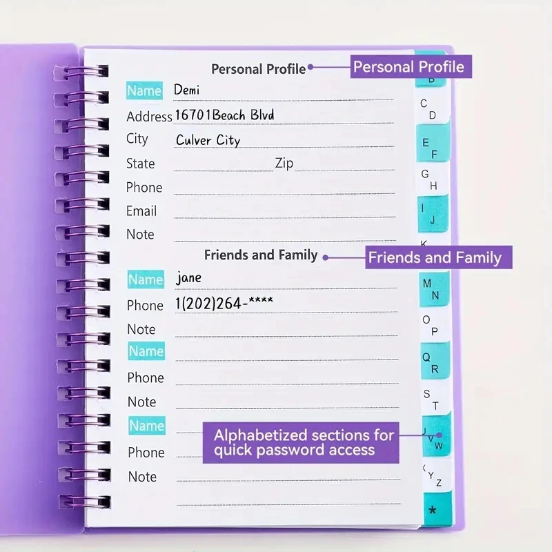 Telephone Address & Birthday Book with Tabs Notebook Purple Notepad Notebooks Writing Pads Office School Supplies
