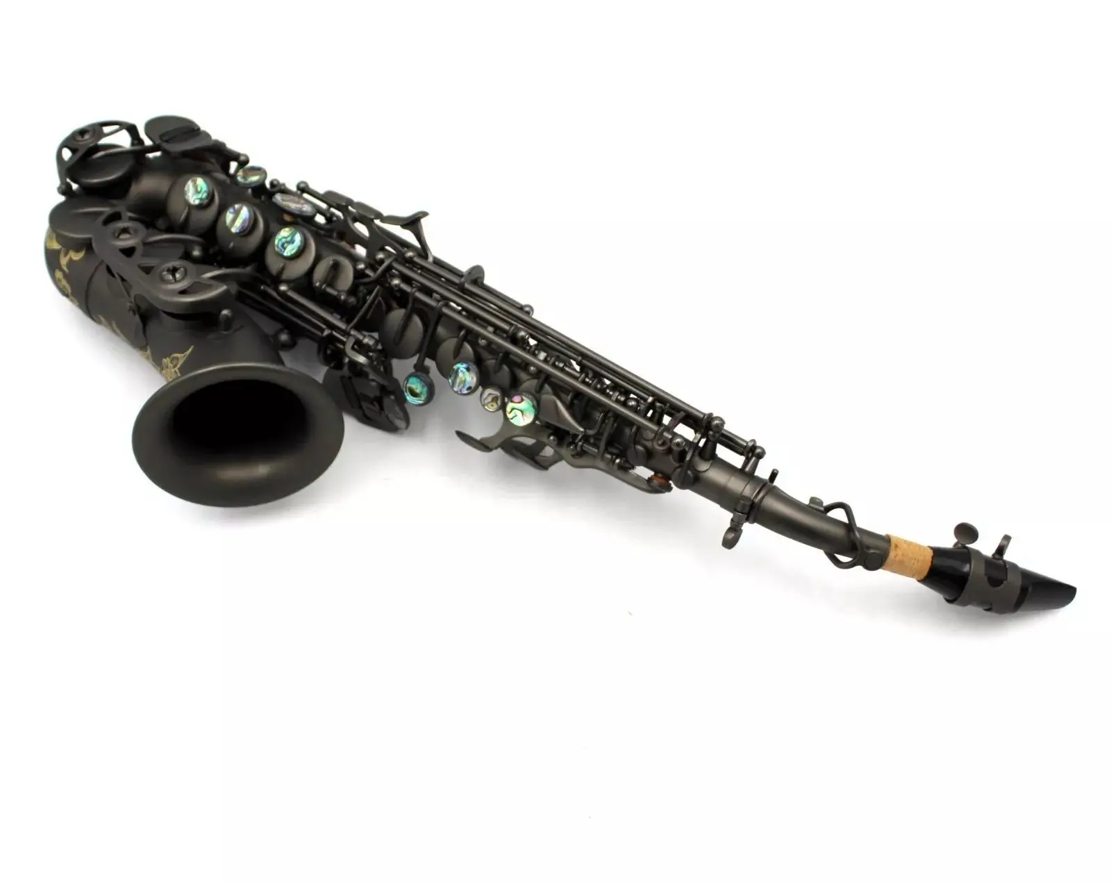 Pro Music Matt black plated curved soprano saxophone with engravings