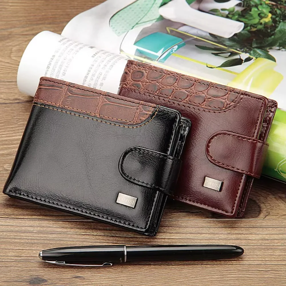 Men Wallets Patchwork Leather Short Male Purse with Coin Pocket Card Holder Brand Trifold Wallet Men Clutch Money Bag 6