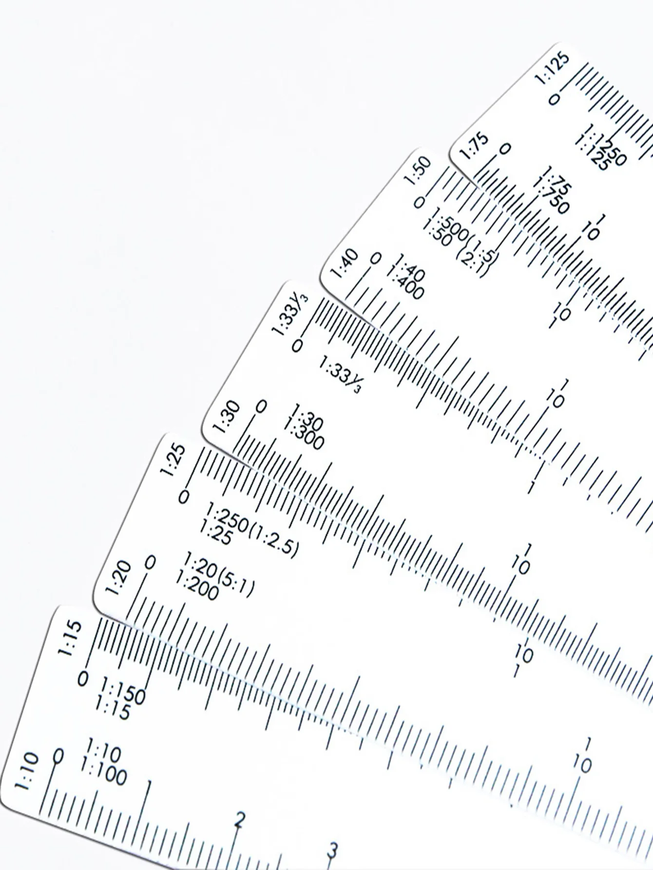 Fan-Shaped Architect's Scale Ruler with CM/DM/CM²/DM²/CM³/DM³ Scales - White & Black Plastic Architectural Measuring