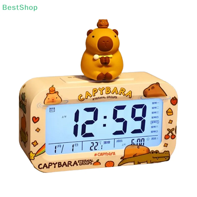 Kawaii Capybara Anime Alarm Clock Room Desktop Ornament Student Alarm Clock Charm Birthday Gift With Stickers 5