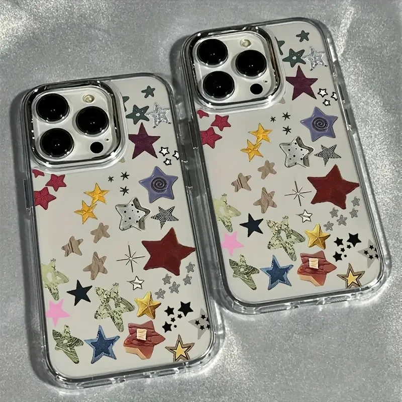 Colorful Stars Electroplated Lens Frame Soft Clear Back Case Cover