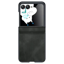 Luxury Suede Leather Texture Case with Magnetic Hinge and Built - in Screen Protector - Razr 2024 (Black)