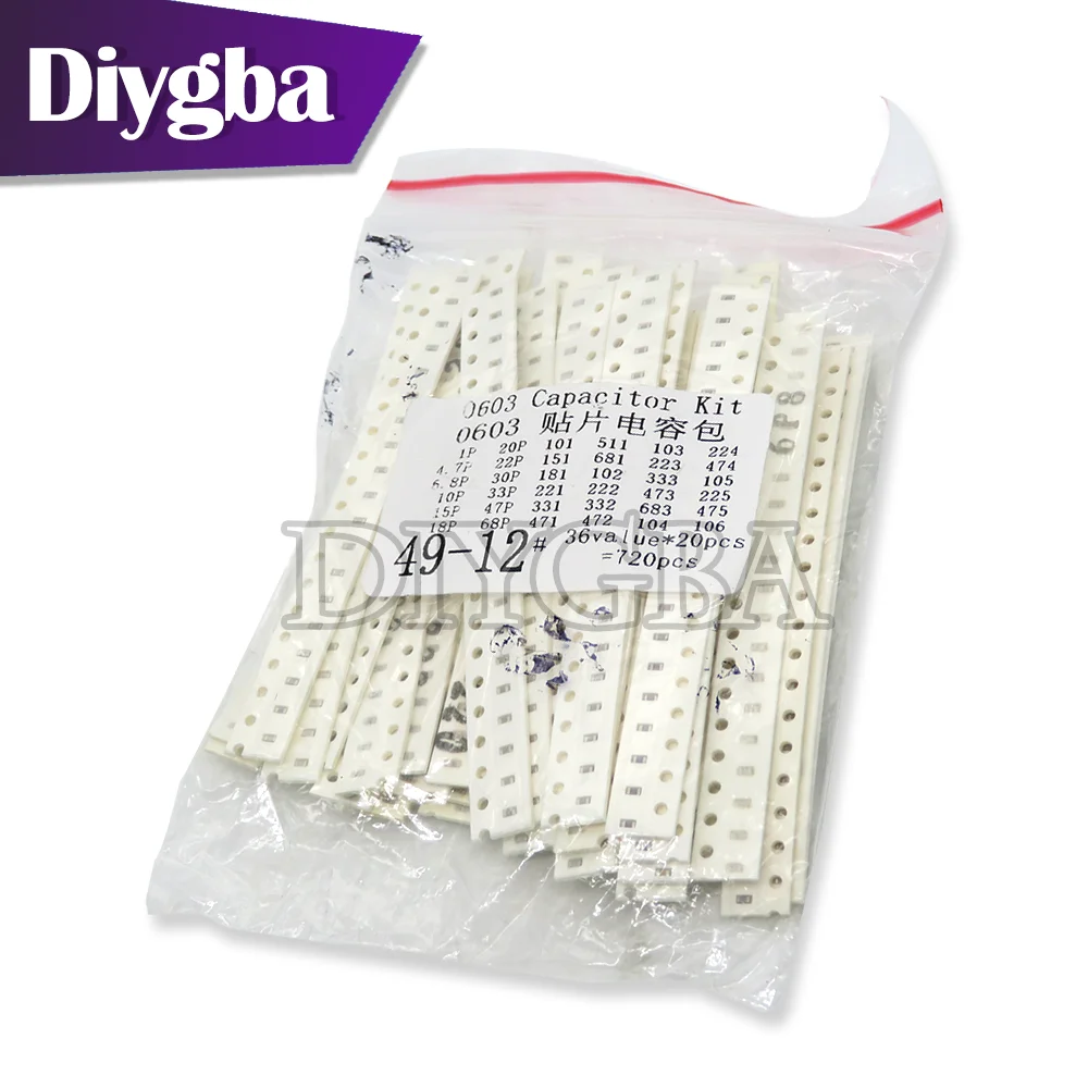 0603 0805 1206 SMD Capacitor Kit 320PCS 720PCS 2500PCS 16/36/50 Values 1PF 4.7pf 6.8pf 1nf 1uf 4.7uf 100pf