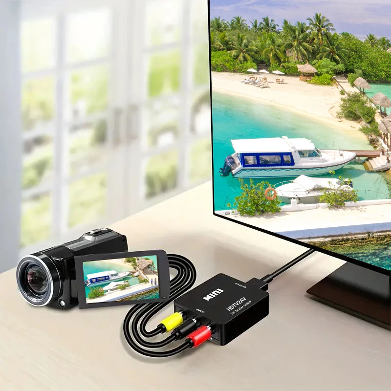 HDTV Adapter HDTV To AV RCA Converter MINI Box RCA AV CVSB LR Video Composite Scaler Converter For PC Projector hdtv adapter cable hdmi adapter