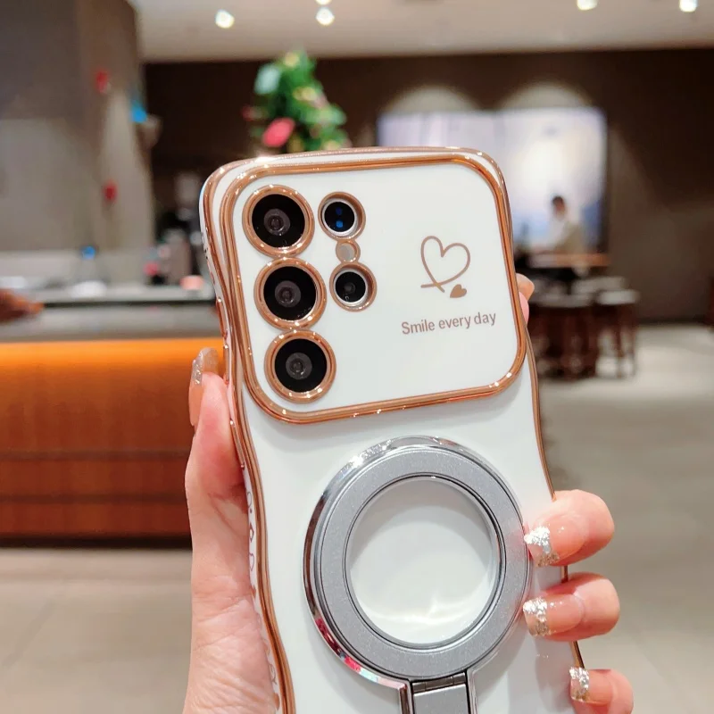 Wave Plating Side Love Heart Phone Case For Samsung Galaxy S26 S25 Ultra S24 S23 S22 A16 A55 Protect Lens Shockproof Back Cover 5