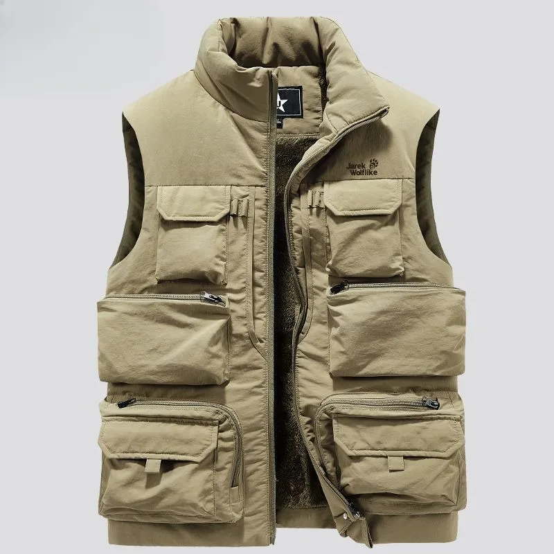 Men Outdoor Sports Windproof Thicken Thermal Outerwear Waistcoat  Autumn Winter Male Multi-Pocket Wear-Resistant Large Size Vest