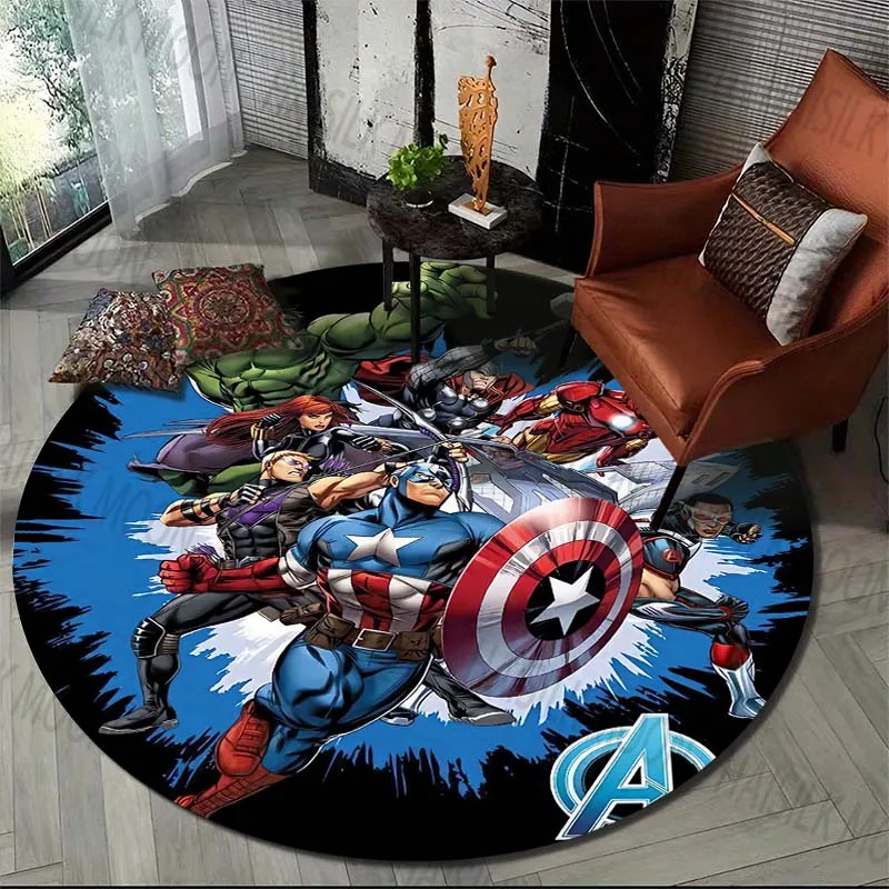 

Marvel All Heroes HD Printed Cartoon Round Carpet for Kids Living Room Rugs Camping Picnic Mats Flannel Anti-Slip Rug Yoga Mat