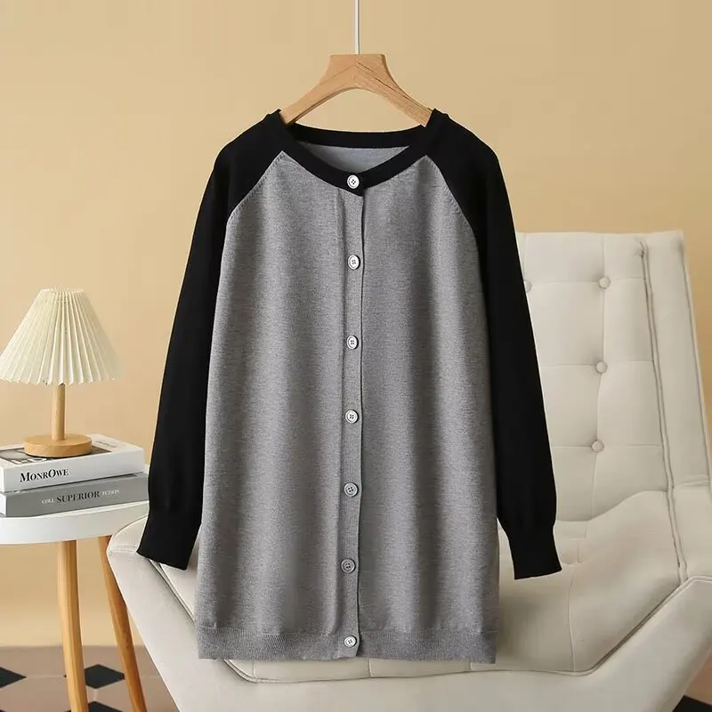 XXXXL Fashion Plus Size Women's Sweaters 2025 Autumn New Style mid-length Casual two-color Knitted Cardigan Jacket 263