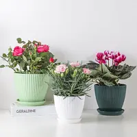 Flower Pot Round Planters Succulents Plant Pot with Tray Office Desktop Balcony Home Garden Decoration Outdoor Potted 5 Sizes 3