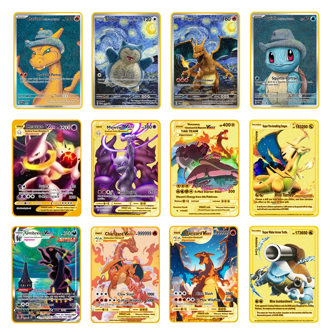 2026 Neue Pokemon Metallkarte 10000 Punkte Arceus Glurak Superkarte Golden Englisch Mewtu Vmax GX EX Weihnachtsgeschenke