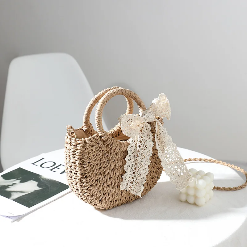 2024 New Lace Bow Woven Bag Single Shoulder Woven Bag Purses and Handbags Crossbody Bags for Women Ladies Handbags