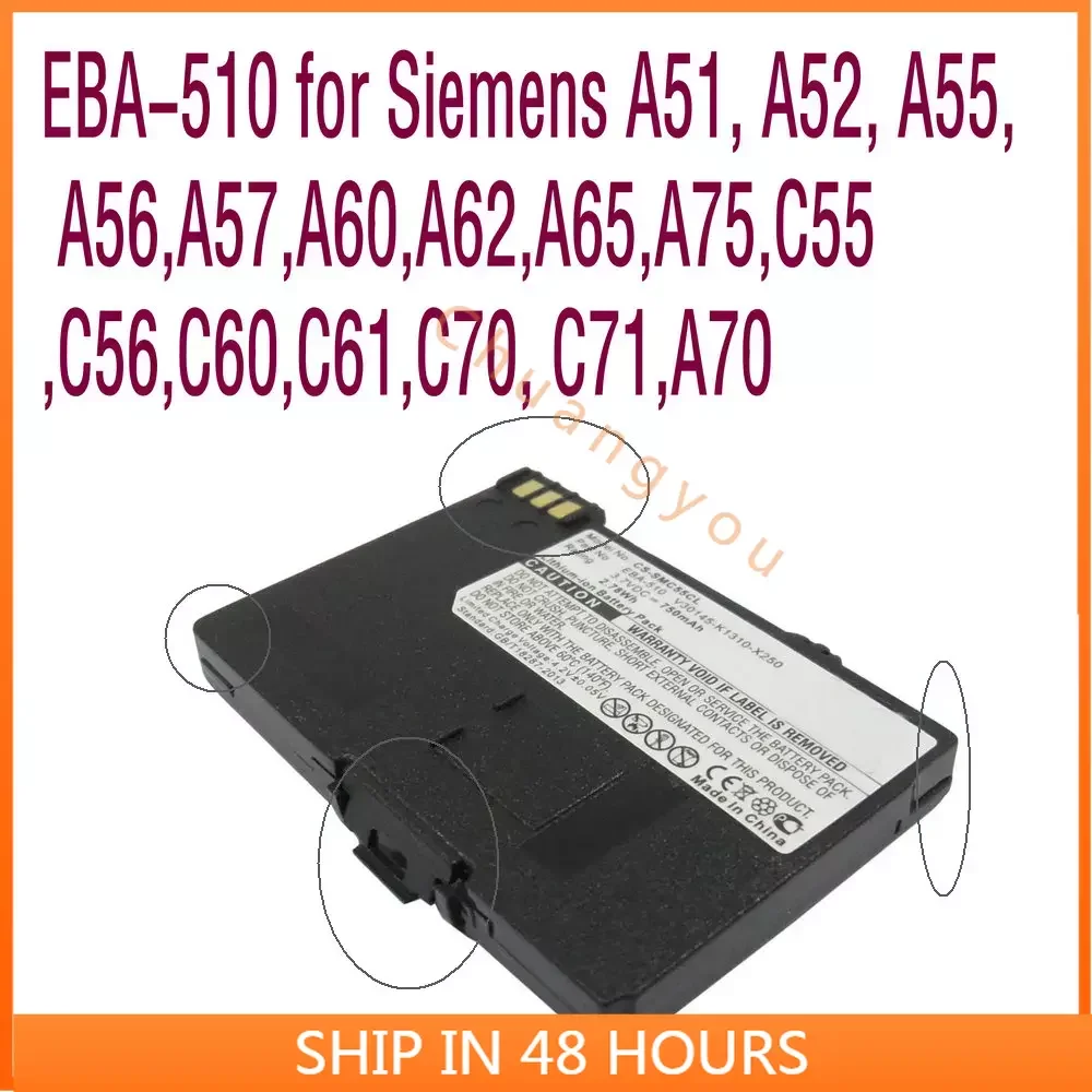Batteria Per Siemens A57 - 850mAh, Li-Ion, Sostituisce EBA-510, L36880-N5601-A100, S30852-D1752-X1, V30145-K1310-X250
