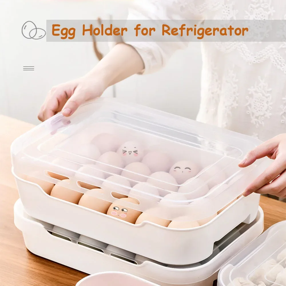 Egg Carton Plastic Stackable Egg Tray with Lid 24 Eggs For Refrigerator Storage Container Box Eggs Organizer Bin