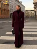 Fashion High Waist Flap Pockets Long Coats Elegant Burgundy Lapel Single Breasted Wool Blends Overcoat New Lady Street Outerwear 1
