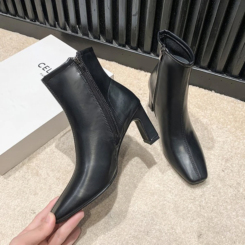 Femininas Women Fashion Sweet High Quality Side Zipper Short Ankle Boots Lady Brand Design Black Boot Spring and Autumn Fashion
