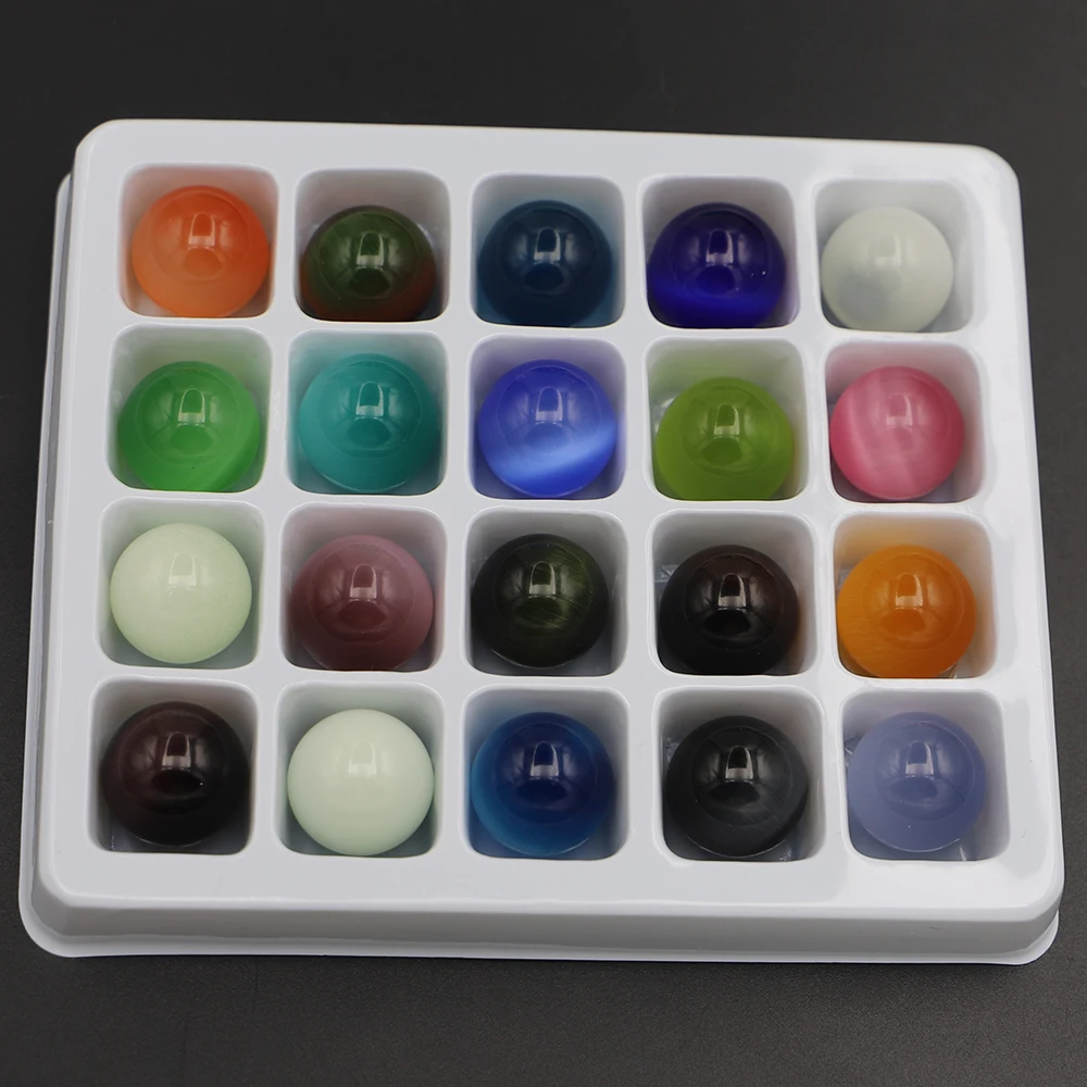 20MM Natural Gem Cat Eye Crystal Rose Quartz Boxed Ornaments Point Meditation Healing Party Fashion Charms Gift Wholesale 20Pcs