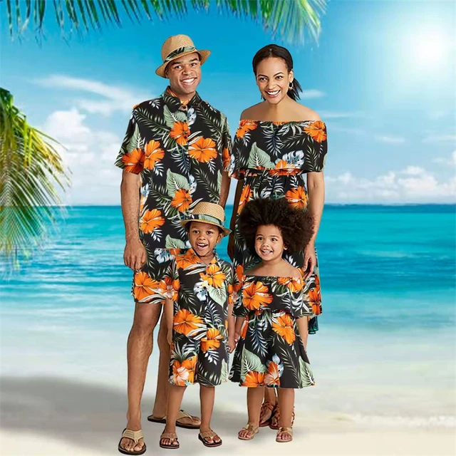 Hawaii Family Matching Outfits Off-shoulder Mother Daughter Dresses Flower  Mommy And Me Clothes Father Son Shirts+shorts 2pcs - Family Matching  Outfits - AliExpress