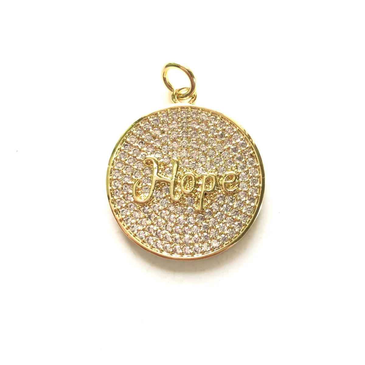 5pcs Hope Words Cubic Zirconia Pave Disc Charms Gold-Plated Letter Pendants Women Bracelet Men Necklace Jewelry Accessory Supply