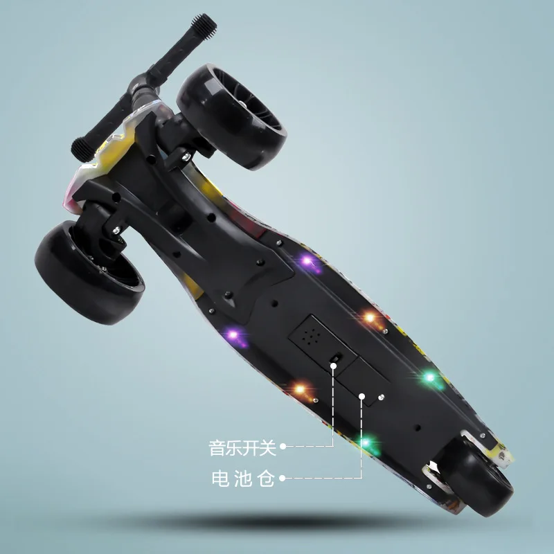 New Children's Scooter With Flash Wheels Music Light Kick Scooter Adjustable Height Foldable Kids Single Pedal