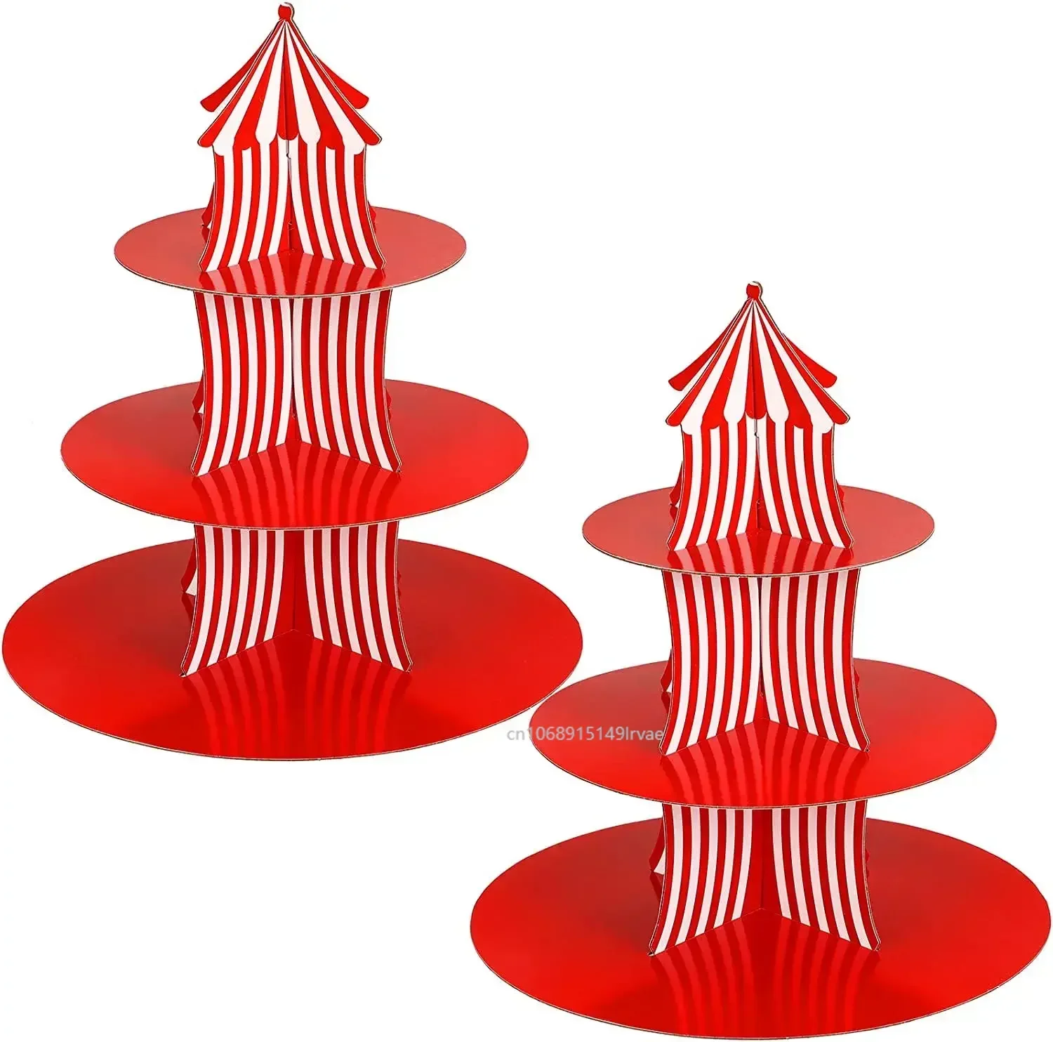 1 Set 3-stöckiger Zirkus-Karneval Papier-Cupcake-Ständer Rot Gestreifter Kuchen-Dekorationsständer Dessert-Cupcake-Ständer