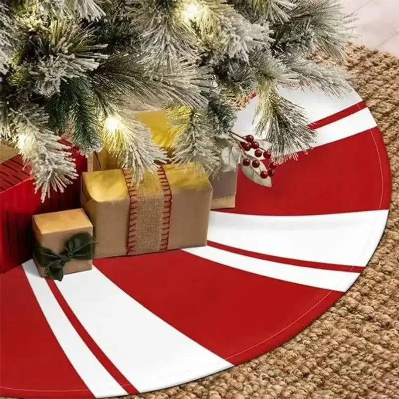 Jupe De Sapin De Noël 90 Cm - Tissu Rouge Et Blanc Motif Tourbillon, Décoration Festive Pour Base D'arbre - 7