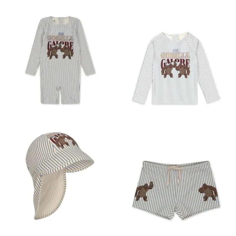 Baby Boys Sunscreen Swimsuits Boy Swimwears Gorilla Long Sleeved Swimsuit Two Pieces Kids Swimwear One-pieces Beach Shorts