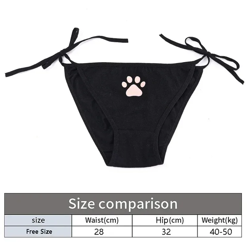 2/4PCS Cute Cat Claw Cotton Underwear Women'S Low Waist Pants Adjustable Bandage Underwear Sweet Girl Bow Tie Underwear