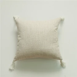 Linen Tassel Decorative Pillow Cover for Farmhouse Home Décor (White T)